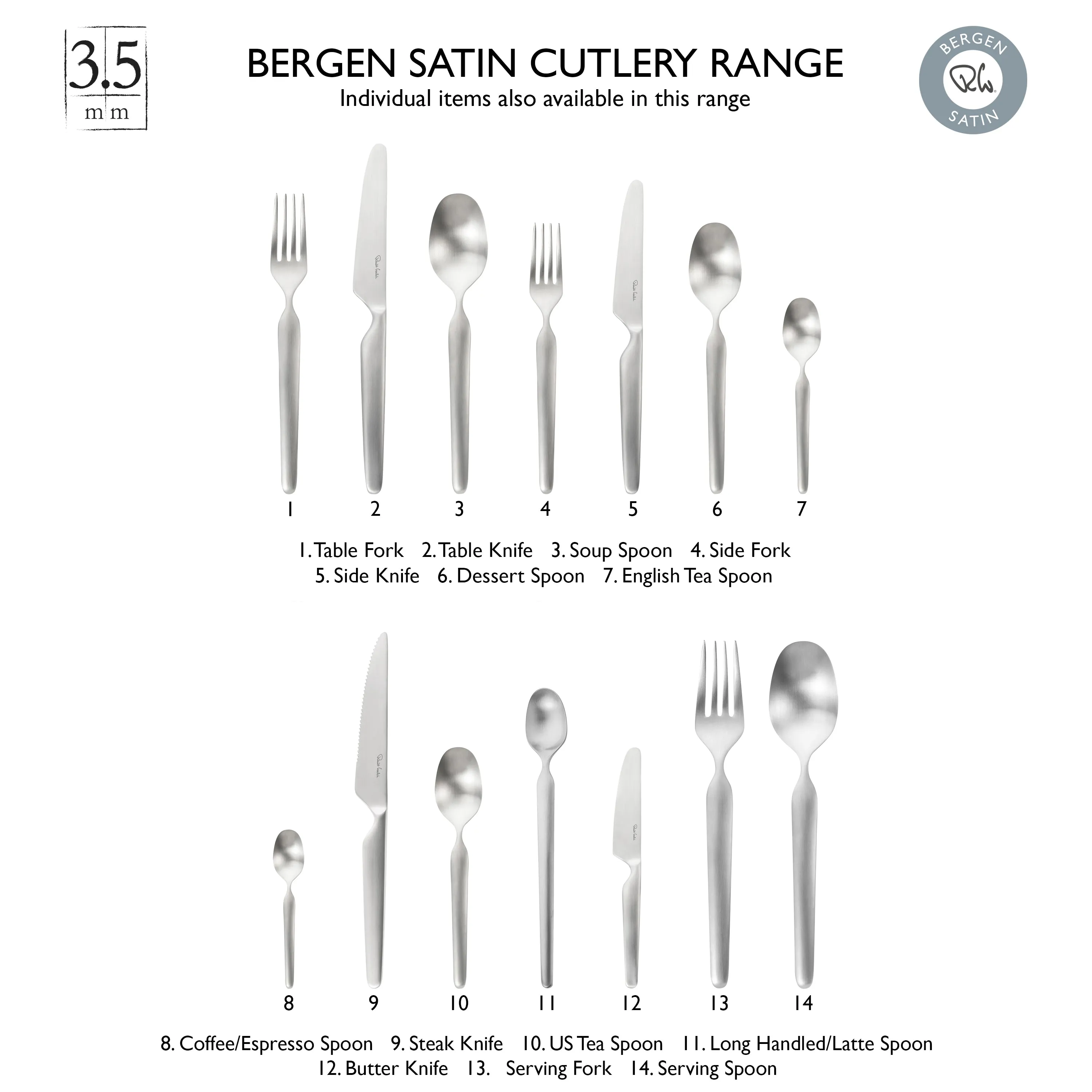 Bergen Satin Cutlery Set, 42 Piece for 6 People