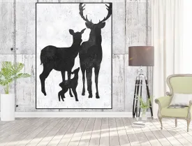 Black and White Deer Family Original Abstract Painting Fp015