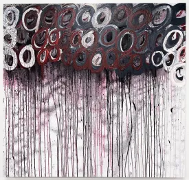 Burgundy Circles Over Black Drips, by DeRon Hudson