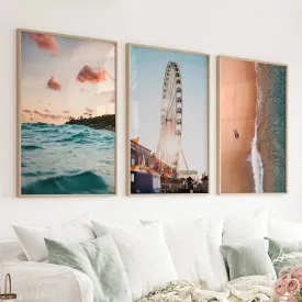 California Travel Wall Art Prints. Ferris Wheel, Ocean Sunset