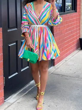 Colorful Pleated Mini Dress