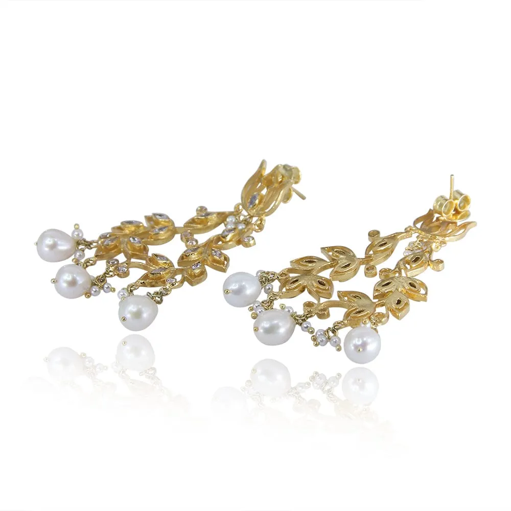 Lotus Gold Plated Pearl Earrings