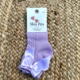 Meia Pata Baby Lilac Polka Dot Bow Ankle Socks