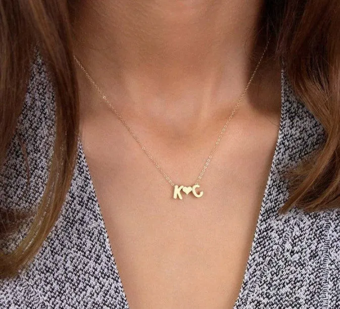 Stackable Heart Initials Necklace