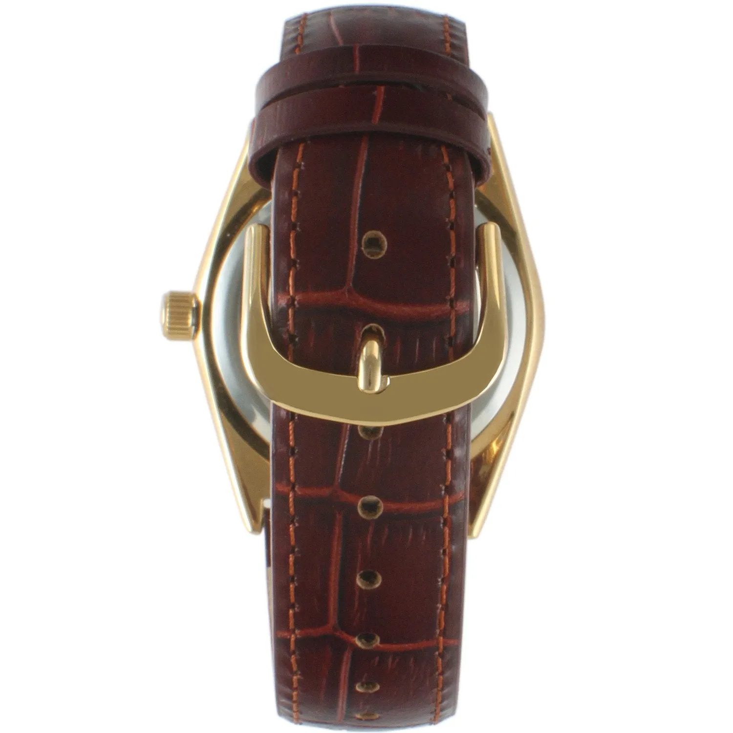 Women 36mm Brown Fluted Bezel Watch with Leather Strap